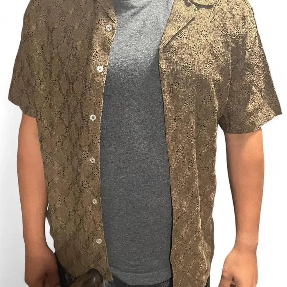 Brown Mens Button Up Crochet - Picture 7 of 8